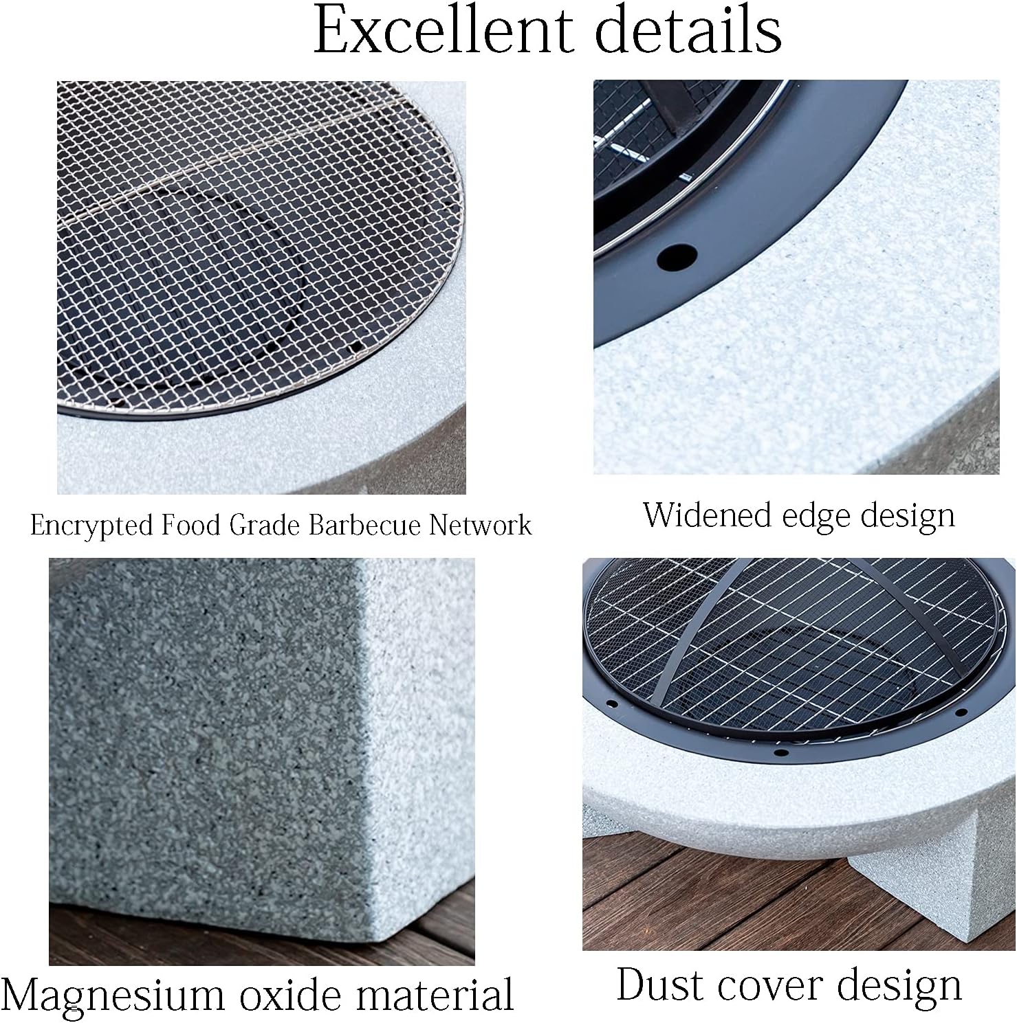 Outdoor Fire Pit Backyard Patio Garden Fireplace Wood Burning Fire Pit BBQ Grill Firepit Bowl with Grill Grate for Logs Concrete Style for Camping Outdoor Heati