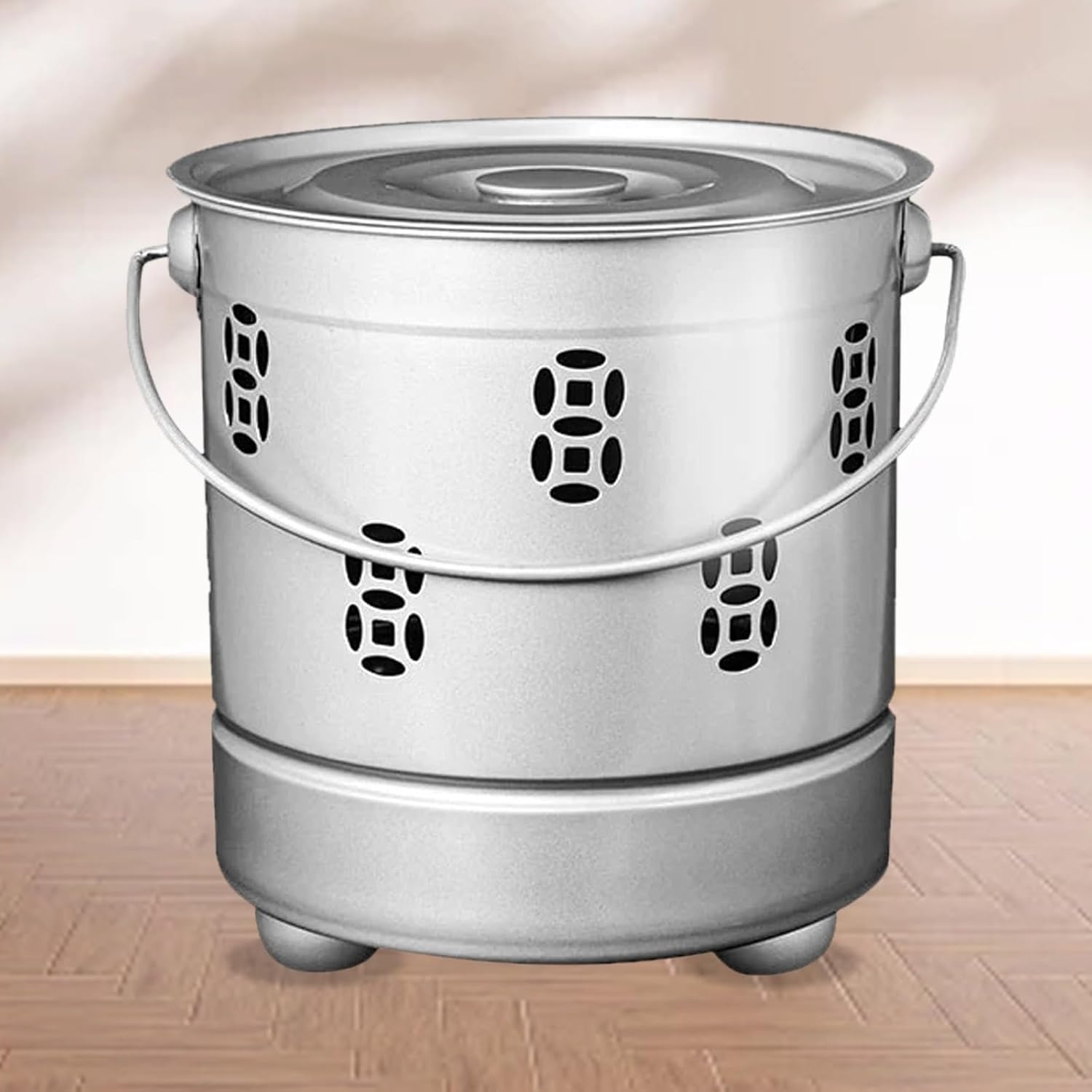 Stainless Steel Paper Burn Barrel, Carry Handle Incinerator Fire Pit for Ancestor Money Debris Wood Trash Leaves