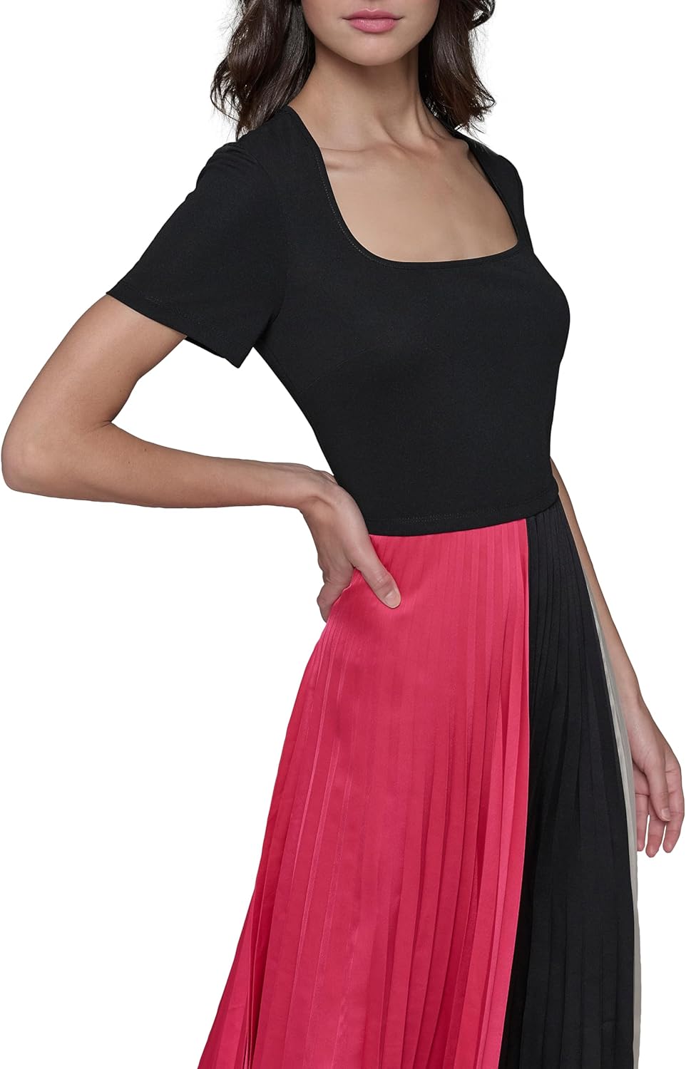 KARL LAGERFELD Womens Colorblock Sleeveless Fun Midi Dress