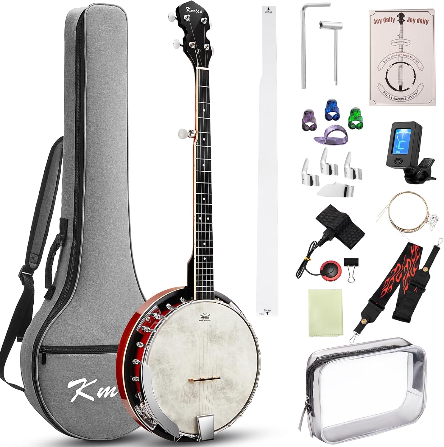 Kmise Banjo, 5 String Banjos with Remo Head Full Size 38 Inch Closed Back with Removable Resonator, Strings Pack, Finger Picks, Strap, Case, Tuner Set Accessories for Starter Adults Beginner Gift