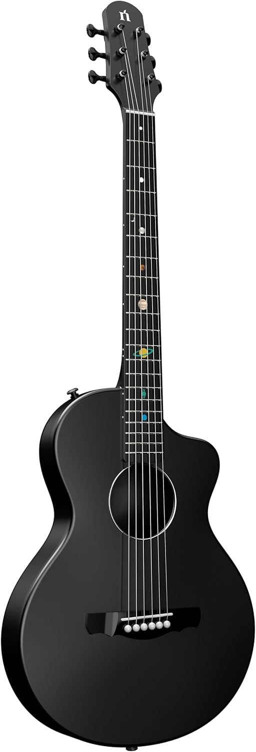 Natasha Carbon Fiber Acoustic Guitar, 38-inch Steel-string Guitarra,Durable 6-string Ultra-thin Guitar for Beginners (Black)