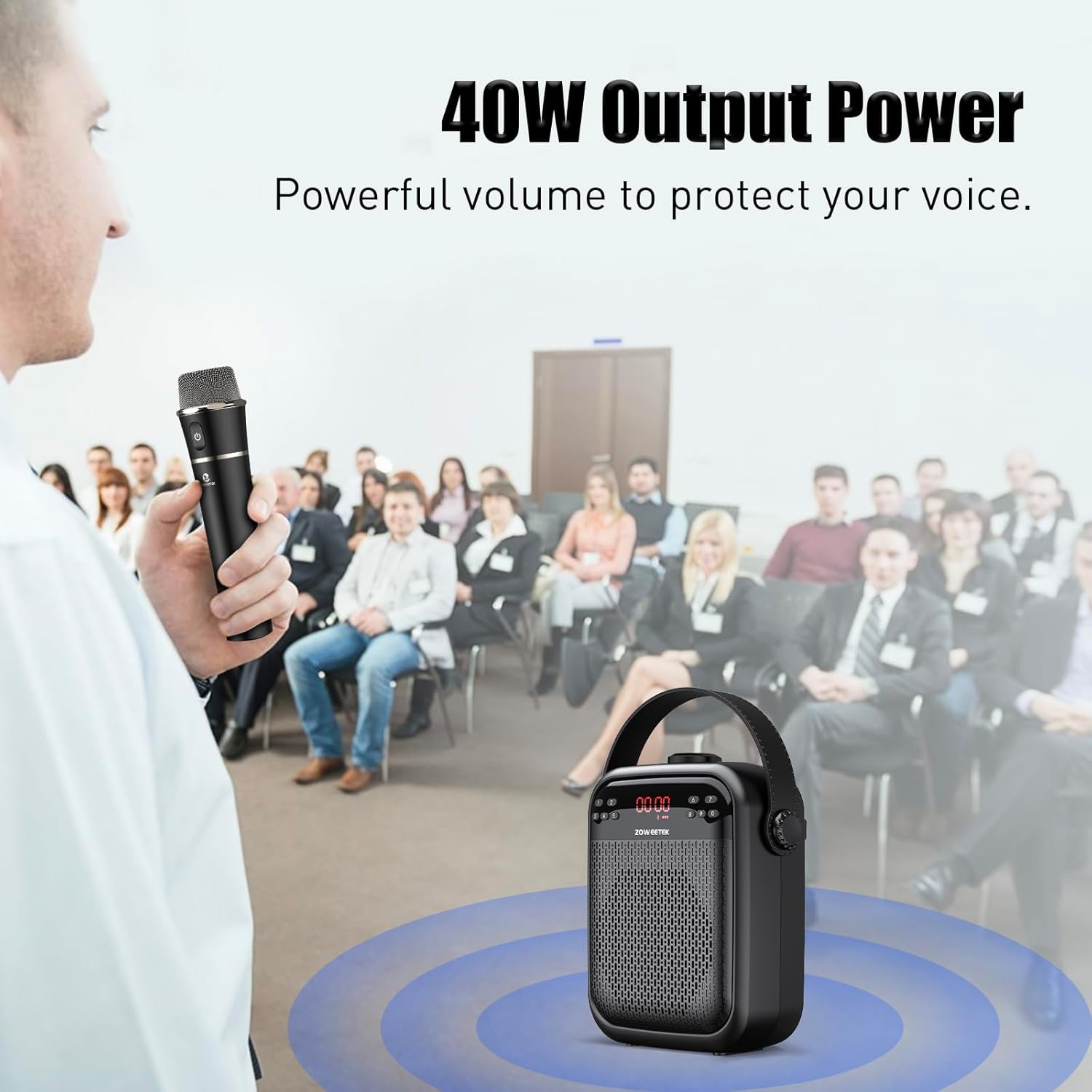 ZOWEETEK Voice Amplifier with Wireless Microphone Handheld, Wireless Voice Amplifier for Teachers, Buletooth PA System Speaker and Microphone,Portable Megaphone for Classroom, Speech,Karaoke,Outdoor