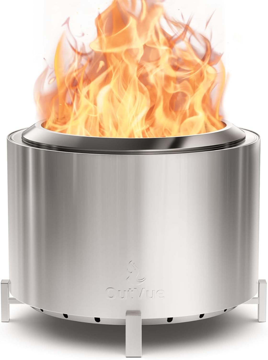 27 inch Stainless Steel Smokeless Fire Pit, Outdoor Smokeless Firepit, Wood Burning Fire Pits for Camping, Bonfire, Low Smoke Firepit for Outside (Vertical Hole)