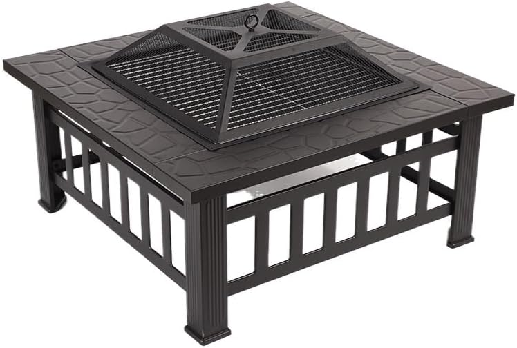 Outdoor Fireplaces Outdoor Metal Wood Burning Square Fire Pit Portable Garden Courtyard Bowl Spark Screen Cover Fire Pits