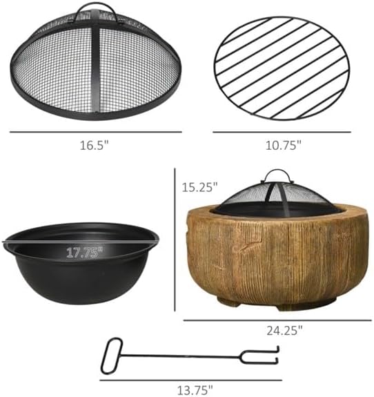 Outdoor Fire Pit with Stump Design, 24.25