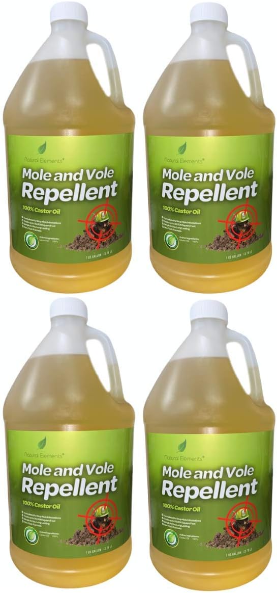 Natural Elements Mole and Vole Repellent | 100% Castor Oil | Pet Safe and Non Toxic (4 Gallons)