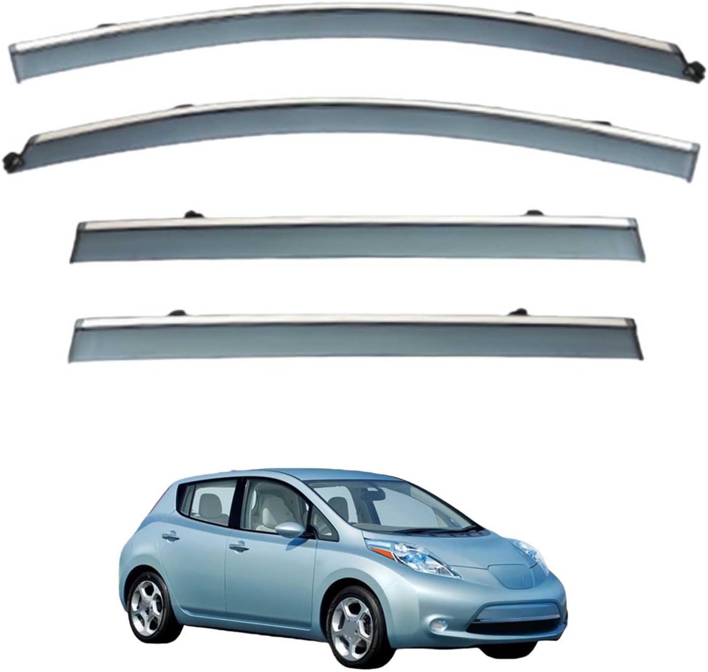 Window Deflectors for Nissan Leaf MK1-ZE0-AZE0 2010-2017, Sun Rain Guard Window Visors Vent Shades with Bright Stripes Car Accessories