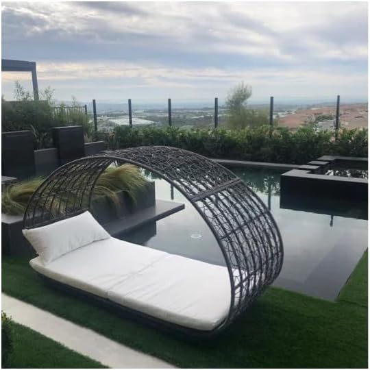 Outdoor Wicker Canopy Daybed for Comfort and Relaxation, Stylish Water-Resistant Cushion Gardens and Patios