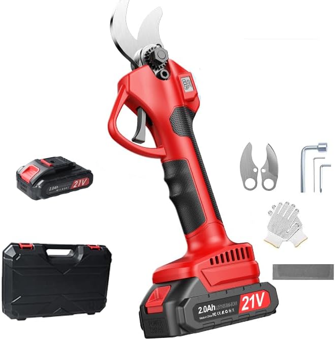 21V Cordless Electric Pruning Shears with Digital Display – 2.0Ah Battery, High Carbon Steel Blade | 2.33lbs Lightweight Design for One-Hand Operation