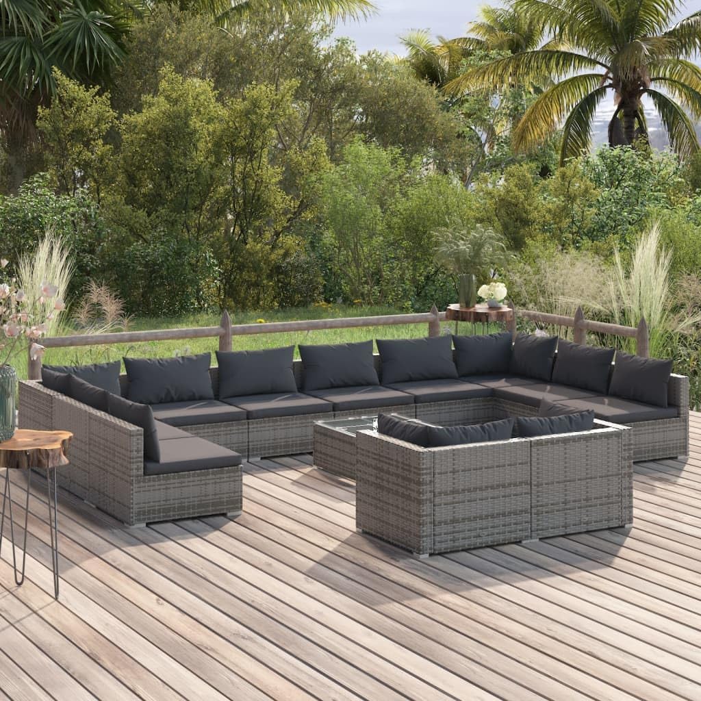 13 Piece Patio Lounge Set with Cushions Gray Poly Rattan,Premium Patio Lounge Set: Durable and Versatile for Outdoor Leisure Patio Furniture Sets, Outdoor Furniture Sets