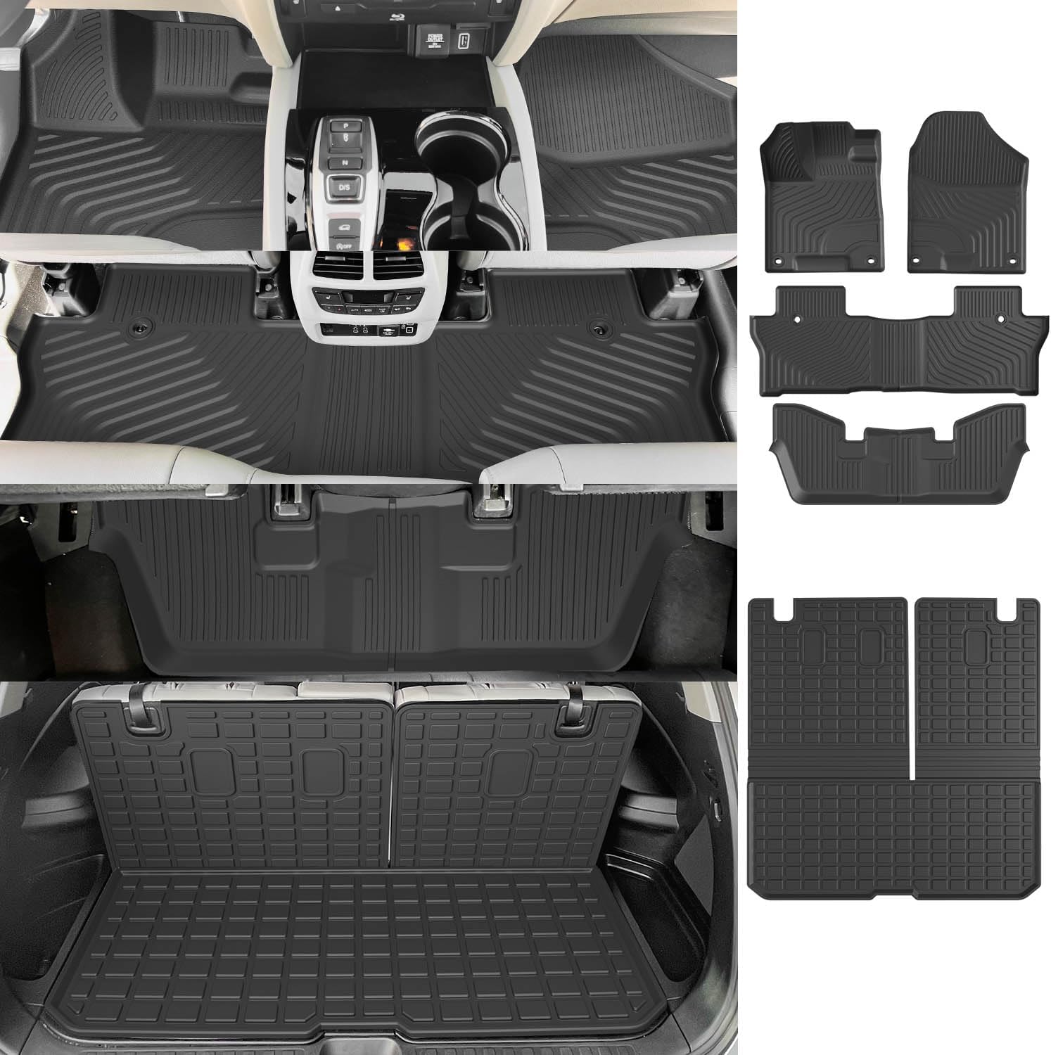 powoq 7 Seats Floor Mat Compatible with 2016-2022 Honda Pilot Cargo Mat TPE Floor Liner Back Seat Protector Trunk Cargo Liner Replacement for 2016-2022 Honda Pilot Accessories