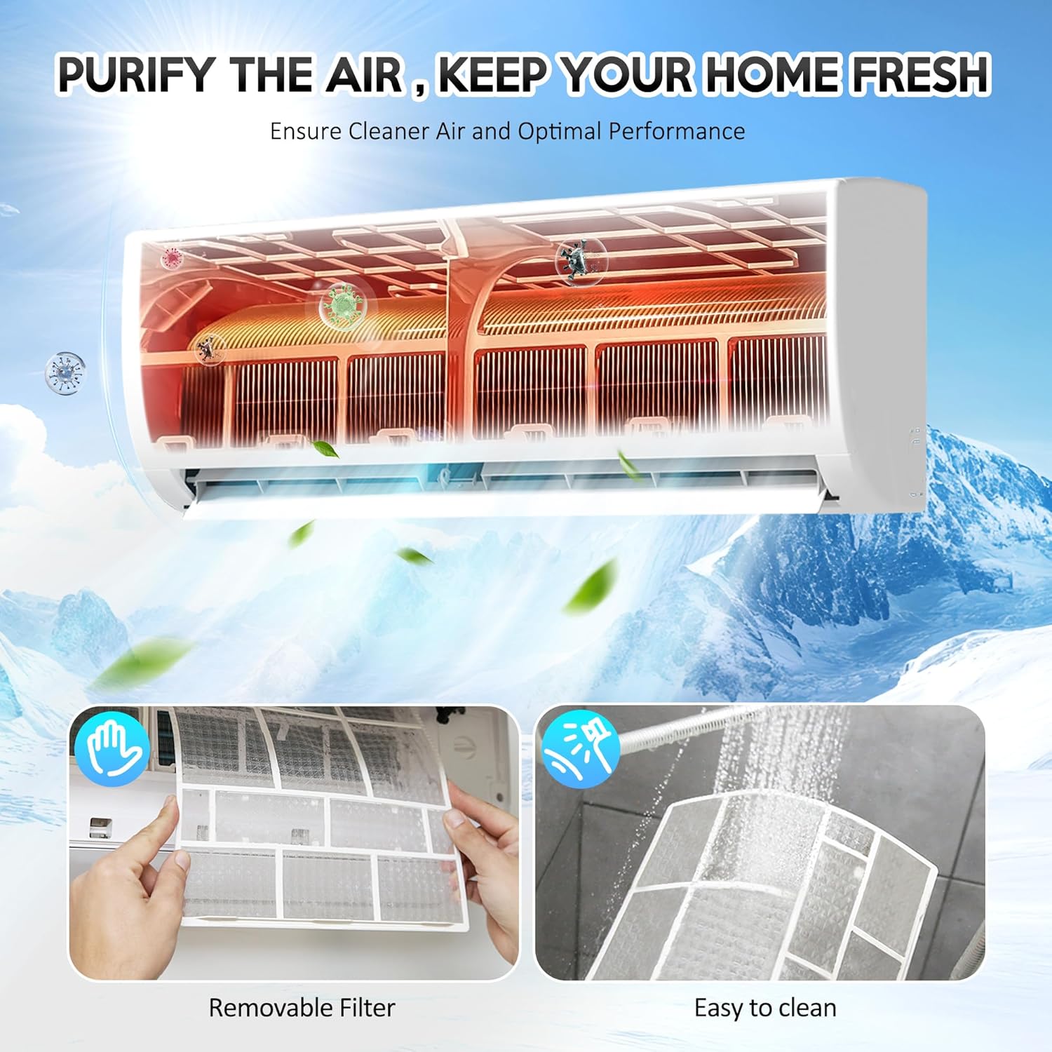 9000 BTU Mini Split Air Conditioner ＆ Heat Pump - 110V/120V Wall Mount Ductless Inverter AC/Heating System - 19 SEER2, Ultra Quiet