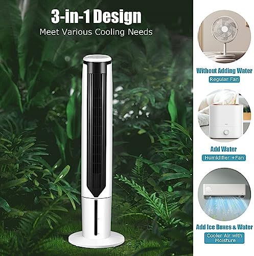 KOTEK 3 in 1 Evaporative Air Cooler, 41” Portable Cooling Tower Fan w/ 70°Oscillation, 4 Ice Packs & Water Tank, 3 Speeds & Cooling Modes, LED Display, 9H Timer, Remote Control for Bedroom Home Office