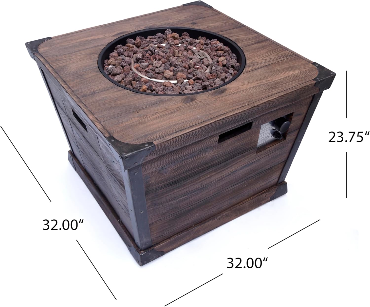 Outdoor Patio 24x32 Inches Square Gas Fire Pit-Concrete Wood Pattern, Brown, 40,000 Btu, Built-in Tank, Ideal for Backyard, Deck (1 Doors)