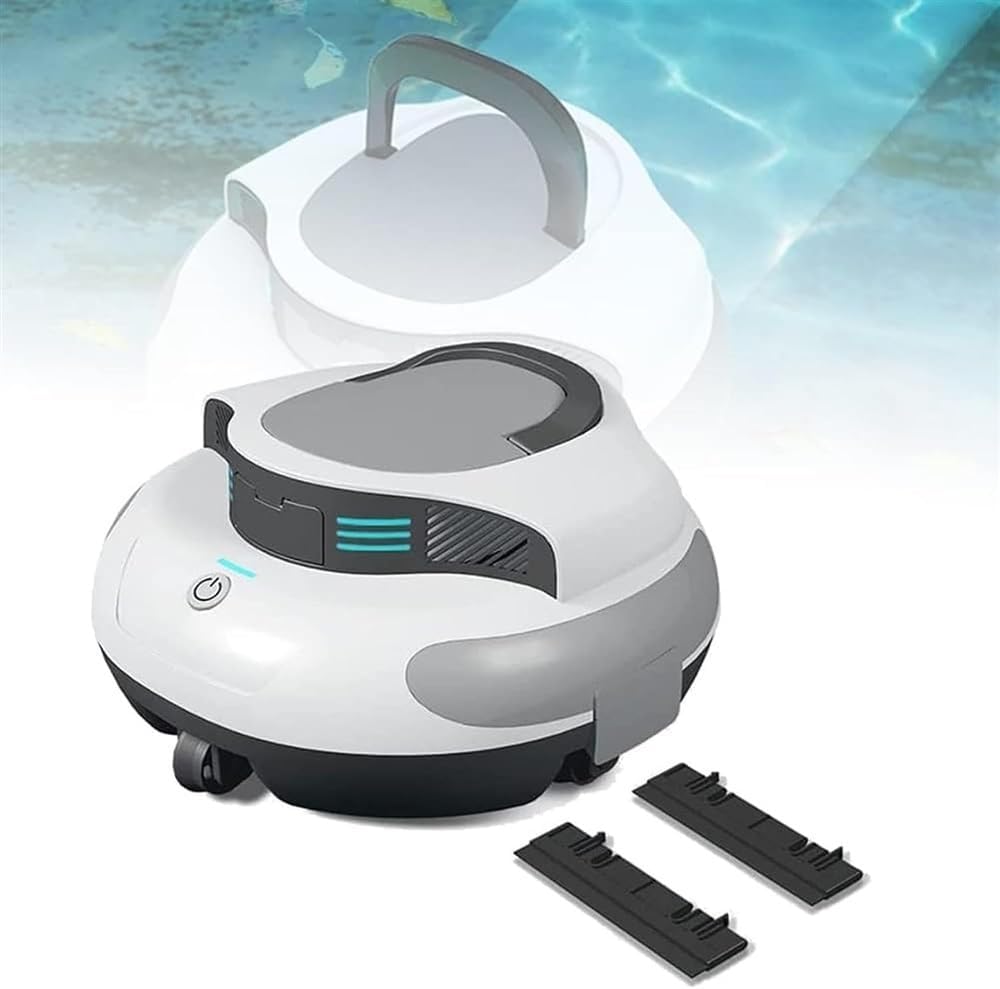 Cordless Swimming Pool Vacuum Cleaner, Automatic Robotic Pool Cleaner Lasts 100 Mins, 5000mAh Rechargeable Battery, Self-Parking, up to 1000 sq.ft, for Above/In-Ground Flat Pools