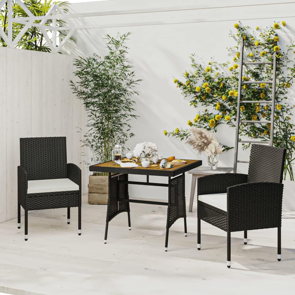 3 Piece Patio Dining Set Poly Rattan Black Garden Furniture
