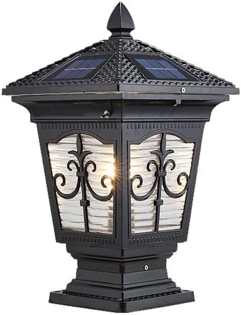 Deck Post Lights Outdoor Post Lighting Creative Outdoor Classical Solar Pillar Light, Aluminum Waterproof Post Light, Black Retro Porch Garden Column Lamp Lantern for Courtyard Garden Decoration (On