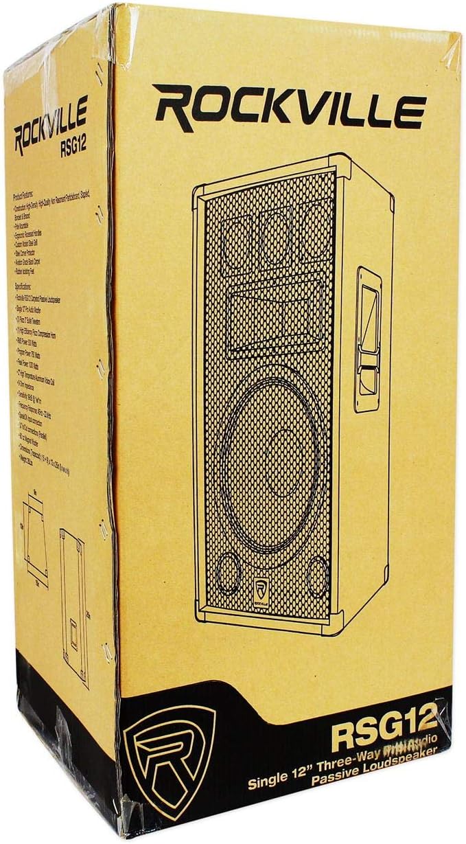 Rockville RSG12 12-Inch 1000 Watt Peak / 500 Watt RMS 8-Ohm 3-Way Passive PA Speaker, High-Power Audio, Durable Build, Wide Dispersion, for DJs and Live Events, 2-Piece