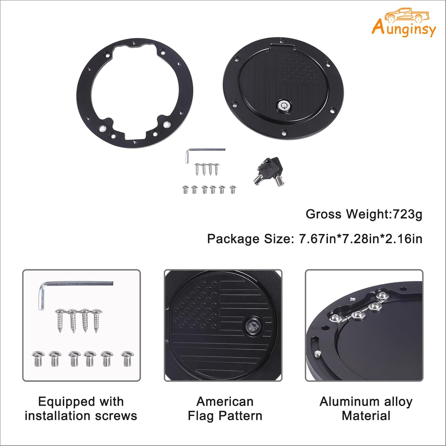 Car Fuel Tank Cap Replacement Anti-theft Lock Cap Fit Toyot@a Tundra 2007-2021 Door Fuel Tank Cover W/Lock Gas Cap Tank Trim Cover Fuel Filler Door Protector Accessories, Black American Flag Pattern
