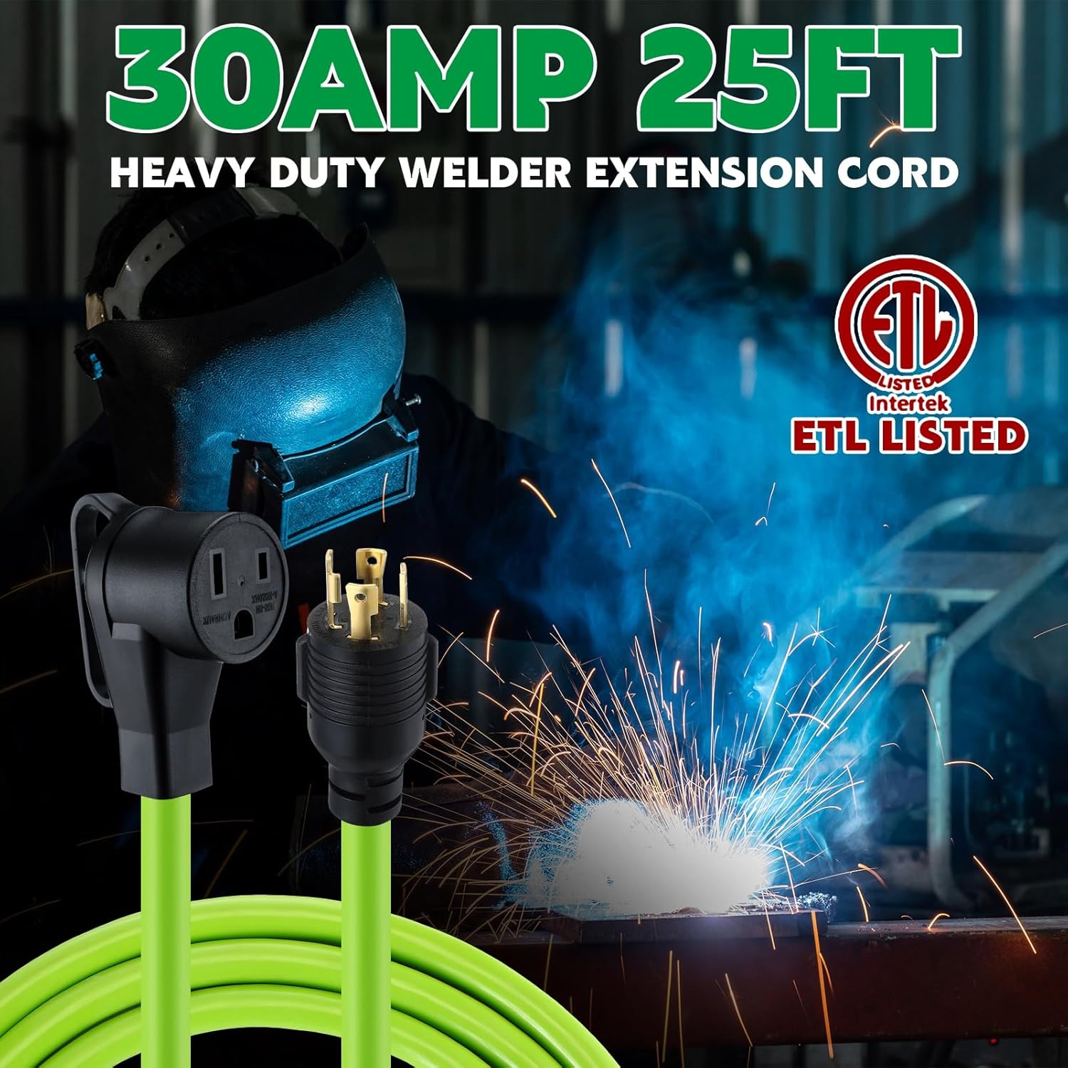 Kanayu 25 ft Welder Extension Cord Compatible with Nema L14-30p to 6-50r, 4 Prong Generator to 3 Prong Welder Power Adapter Cord 30 Amp Generator Locking Plug Connector to Welding