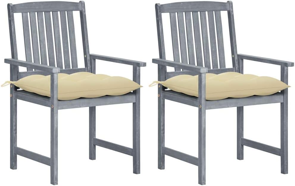 Patio Chairs with Cushions 2 pcs Gray Solid Acacia Wood,Rustic Acacia Wood Patio Chair with Cushions for Outdoor Relaxation Outdoor Furniture, Outdoor Chairs