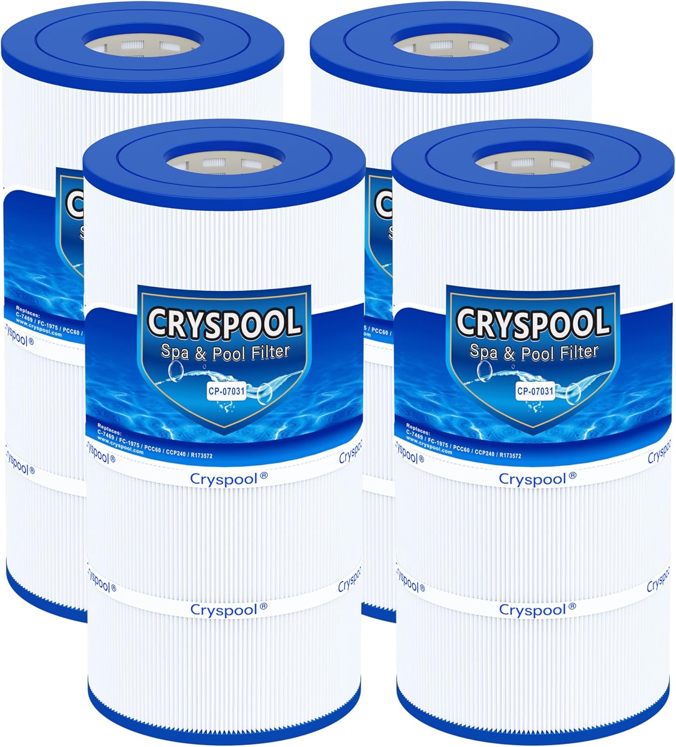 Cryspool® 07031 Filter Compatible with CCP240, R173572, Quantum-240, 178569, C-7469, PCC60, Ultral-A4, FC-1975, 4×60 Sq. Ft Pool Filter Cartridge, 4 Pack