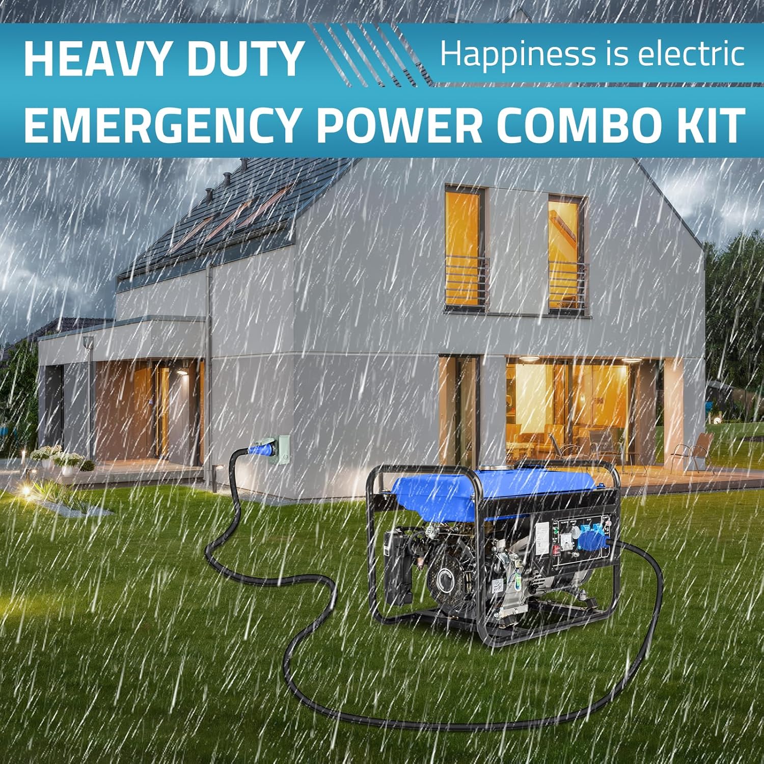 PAULINN 30 Amp Generator Cord (25 FT) and 30Amp Generator Power Inlet Box, NEMA L14-30P to L14-30R Twist Locking Adapter Plug & Cord Organizer, ETL Listed, Weatherproof, Emergency Power Combo Kit