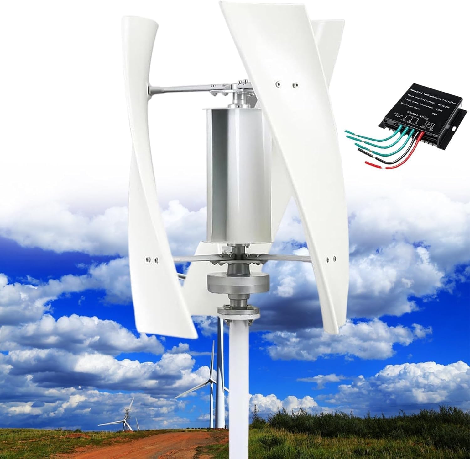 14000W No Noise Vertical Wind Turbine Generator,12V 24V 48V 110V 220V Magnetic Levitation Wind Turbine with MPPT Controller, for Home Street Lighting(White,220V)