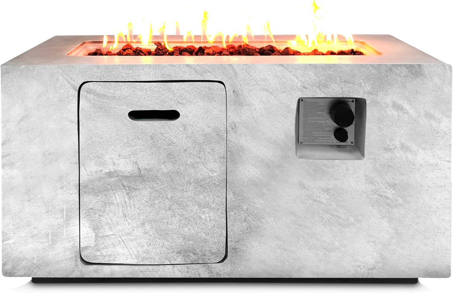 SereneLife Outdoor Propane Fire Pit Table - Square Gas Firepit with 50,000 BTU Heat, Stainless Steel Burner, Flame Control, Weather-Resistant Design, and PVC Cover for Patio or Backyard, 42