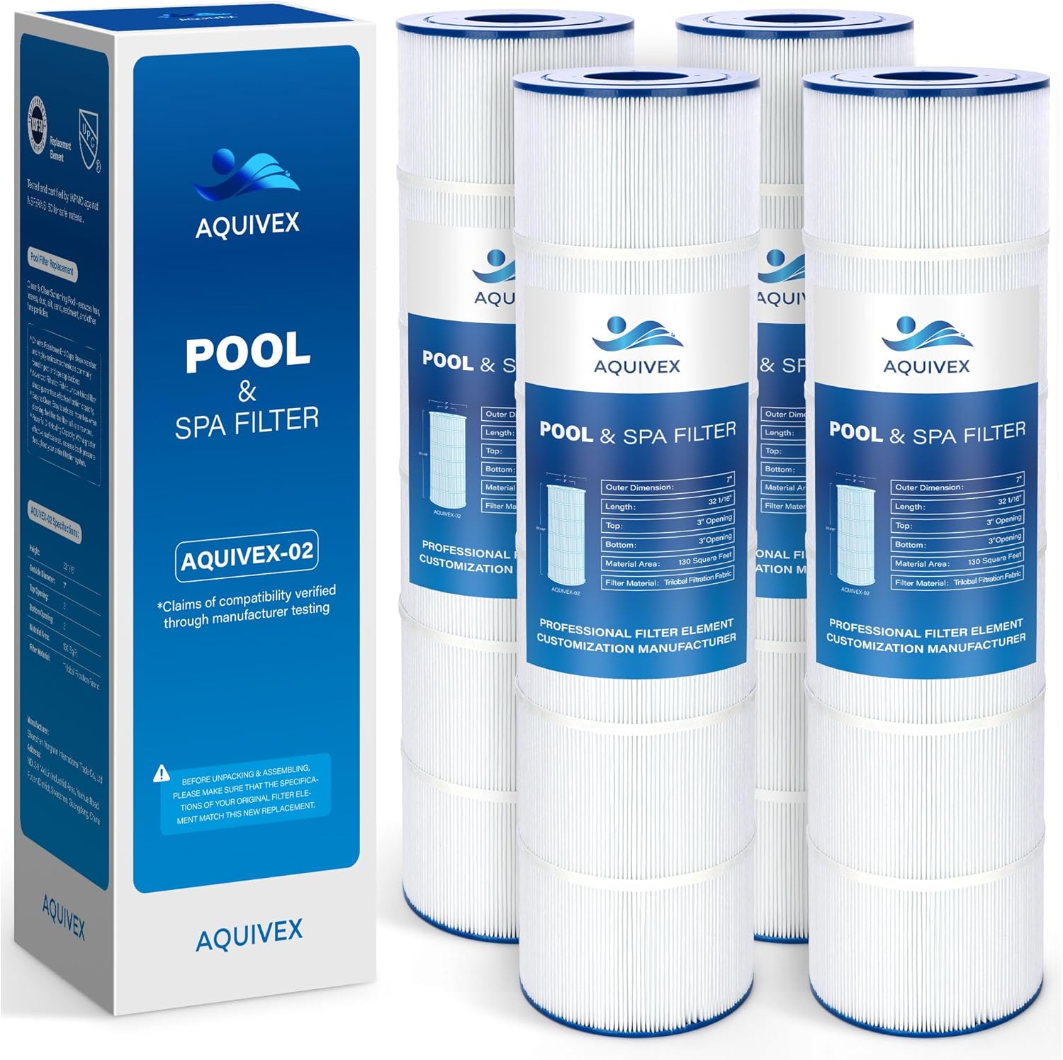 CCP520 Pool Filter Cartridges 4 Pack, Compatible with Pentair Clean & Clear Plus 520, 160332, R173578, 178585, Pleatco PCC130, PCC130-PAK4, Filbur FC-1978, Unicel C-7472, Waterway 817-0131