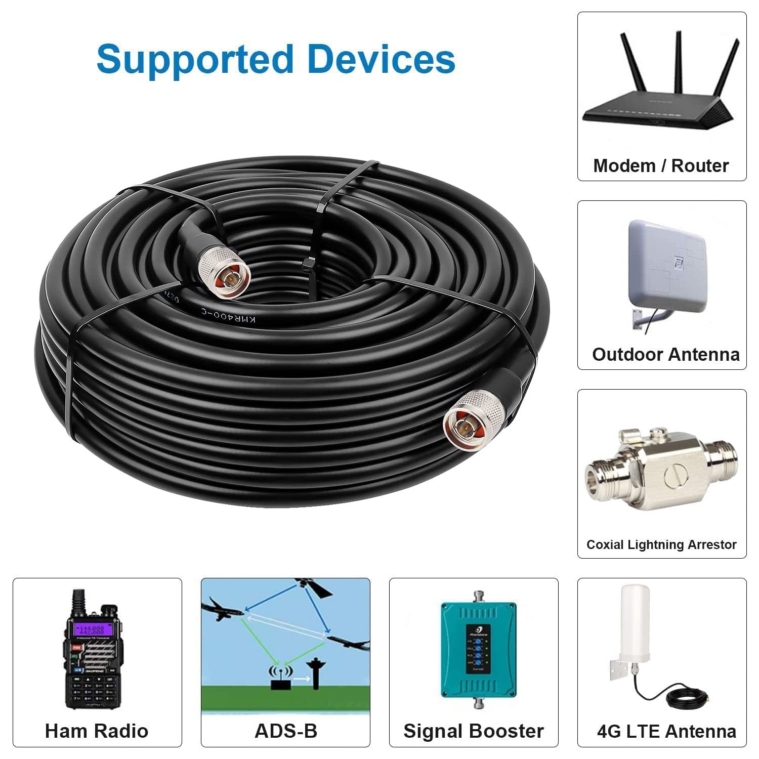 KMR400 N Cable 100FT N Male to N Male Ultra Low Loss KMR400 Coaxial Cable 50ohm for Antenna,WiFi Router,Signal Booster, Amplifier