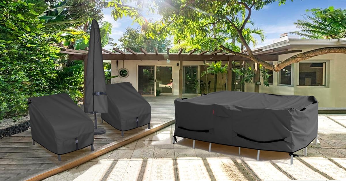 Porch Shield Patio Table Cover - Waterproof Outdoor Dining Table and Chairs Furniture Set Cover Rectangular - 125 x 73 inch, Black