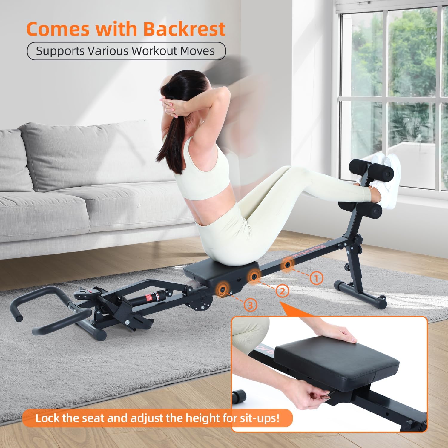 Sportneer Rower Machine for Home Foldable Hydraulic Rowing Machine with 12-Level Resistance - Multi Functional Row Machine Equipped with Caster and Backrest, 297lbs Maximum Load Rower Machines