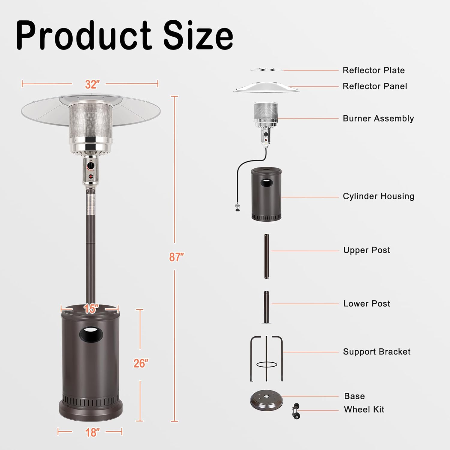 Hykolity 50,000 BTU Patio Heater with Sand Box, Table Design, Double-Layer Stainless Steel Burner, Wheels, Tip-over Protection System, Outdoor Heater for Home and Residential, Brown