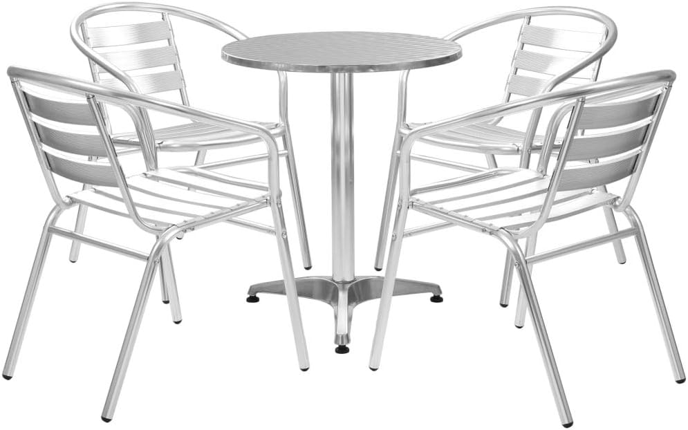 5 Piece Patio Dining Set Aluminum Silver,Modern Patio Dining Set with Stackable Aluminum Chairs for Outdoor Garden Furniture Sets for Patio, Lawn & Garden