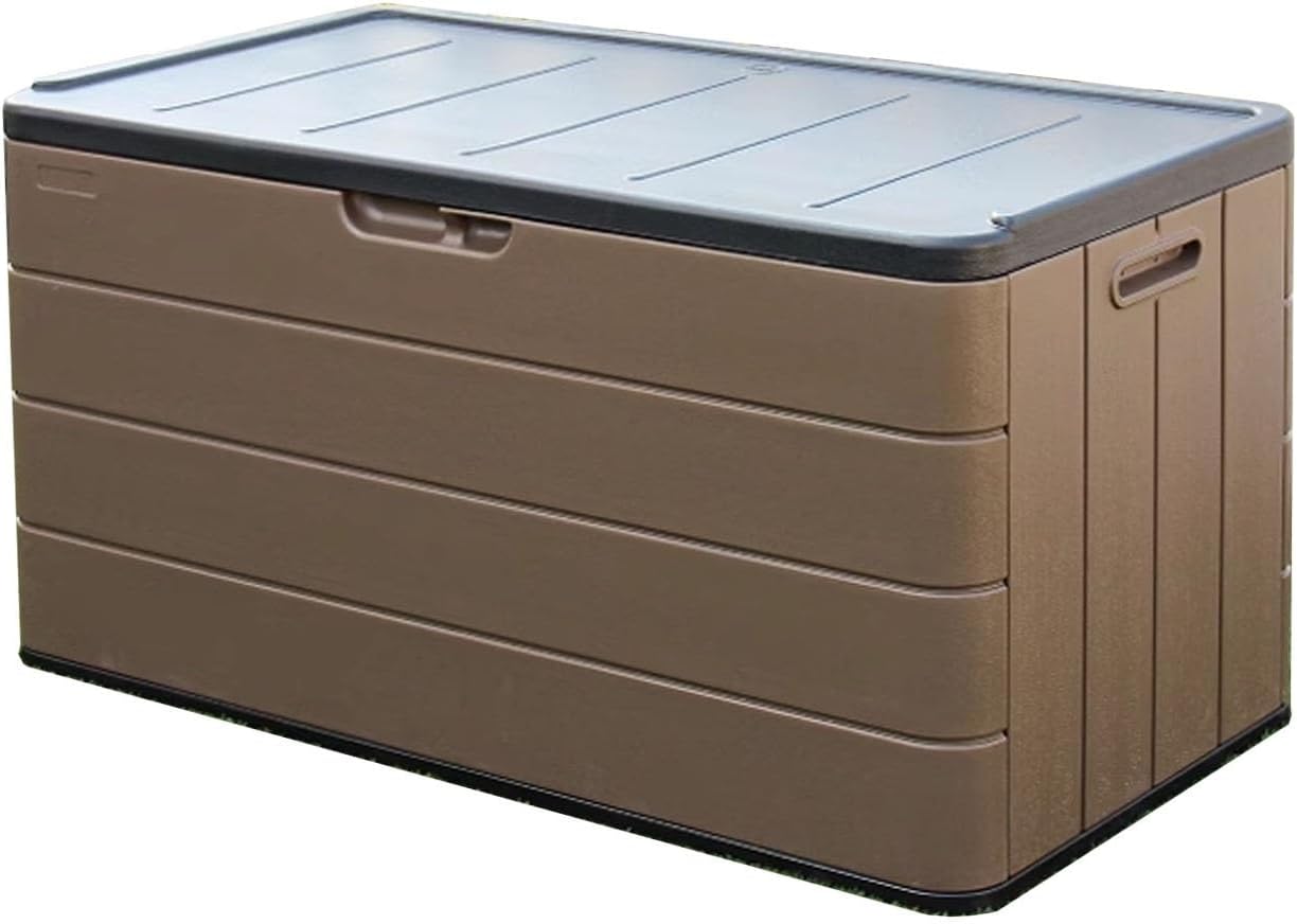 Large Outdoor Storage Bins with Lids Waterproof Deck Boxes Outdoor Storage Cabinet Plastic Patio Storage Box Delivery Boxes for Outside Easy to Assemble(Brown)