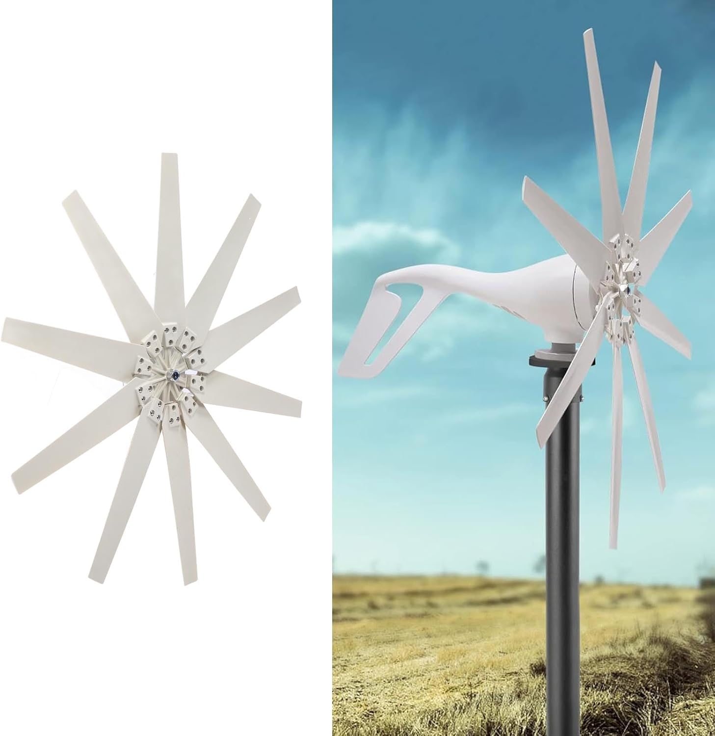 YWBL-WH 400W Wind Turbine Generator Kit 10 Blades with MPPT Charge Controller for Home RV Boat Off Grid Wind Power System (DC12V)