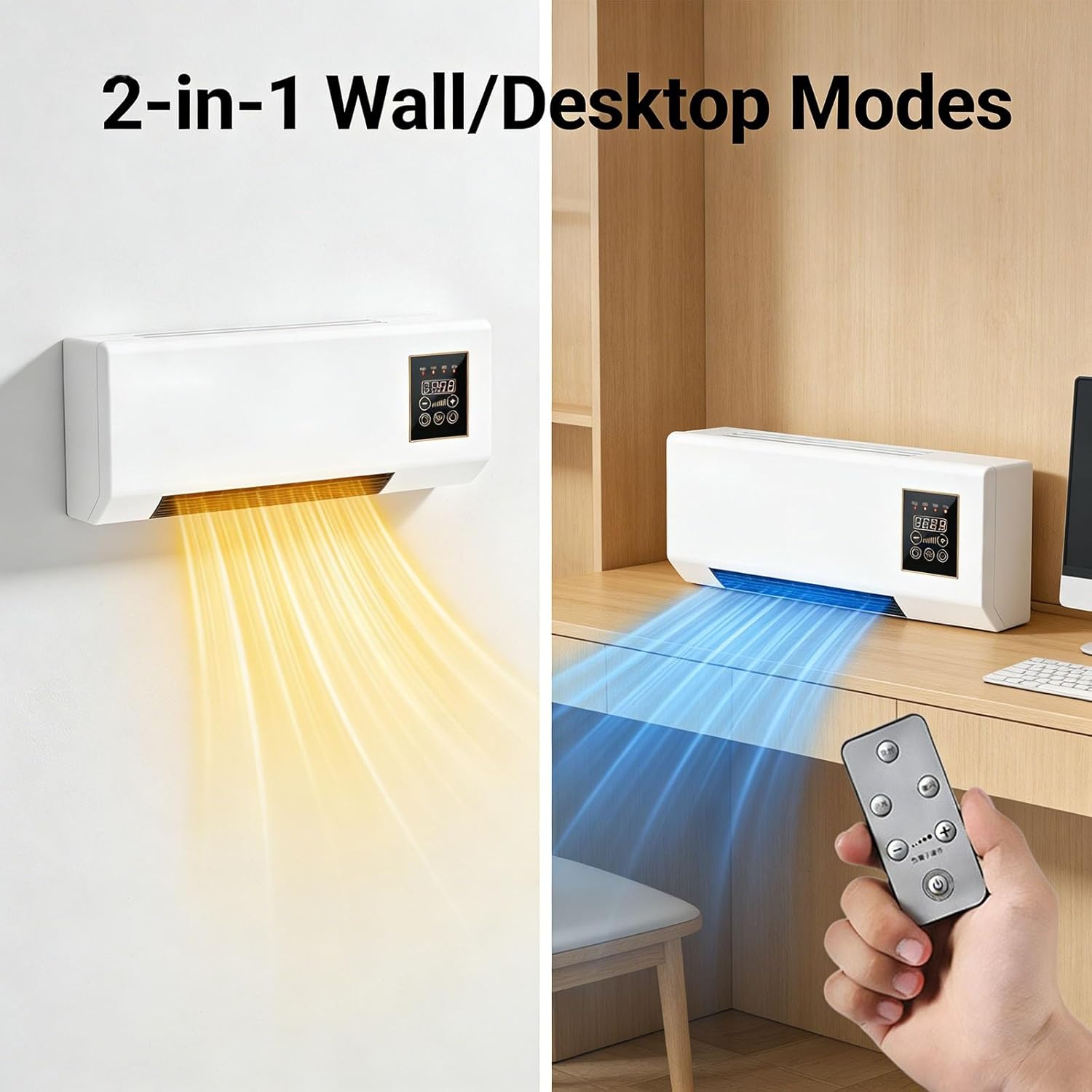 Portable Ductless Air Conditioner 2-in-1 Mini Wall Air Conditioner Fan with Cooling & Heating AC with An Anti Overheating System, Kitchen Wall Fan for Room, Bedroom, Office(Yellow)