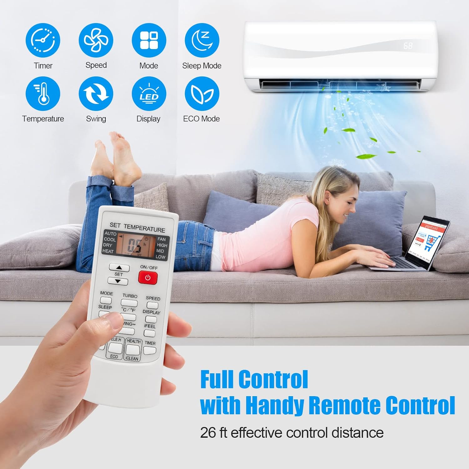 PETSITE 18000 BTU Mini Split Air Conditioner Pre-Charged Inverter Heat Pump System, 19 SEER2 208-230V Wall Mounted Ductless AC Unit Energy Saving with Installation Kit, White