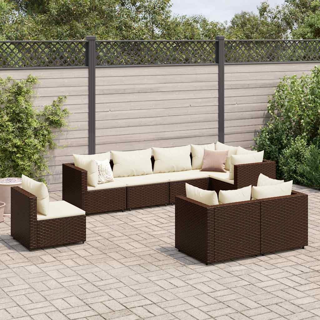 Patio Set 8 Piece Patio Lounge Set with Cushions Brown Poly Rattan