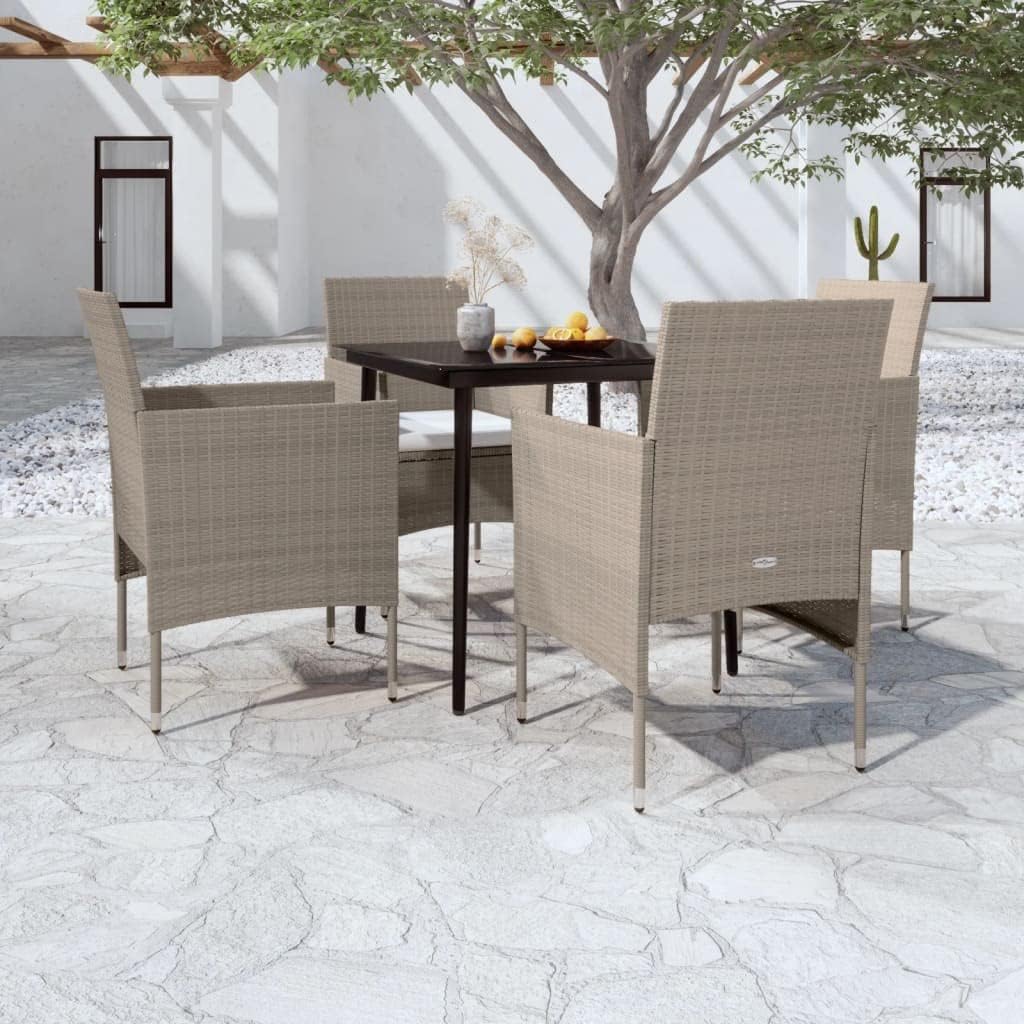 5 Piece Patio Dining Set with Cushions Beige and Black,Outdoor Patio Dining Set with Water Resistant Rattan Chairs and Glass Tabletop for Outdoor Use Patio Furniture Sets, Outdoor Furniture Sets