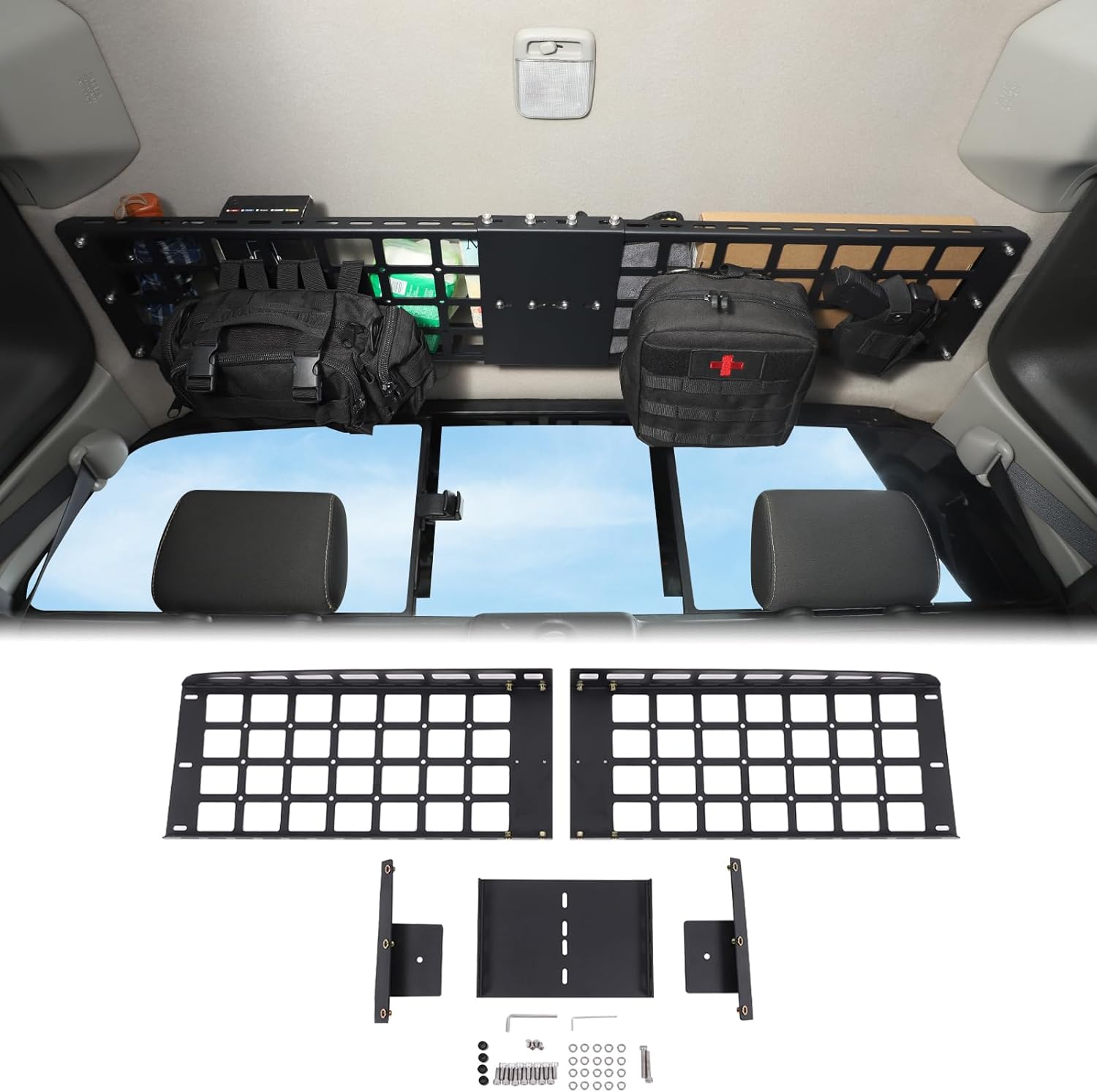 Car Interior Rear Trunk Cargo Rack Basket Tray Compatible with Nissan Frontier 2009-2017 Modular Storage Luggage Carrier Roof Overhead Molle Panel System Shelf Rack Trunk Hanging Organizer Accessories