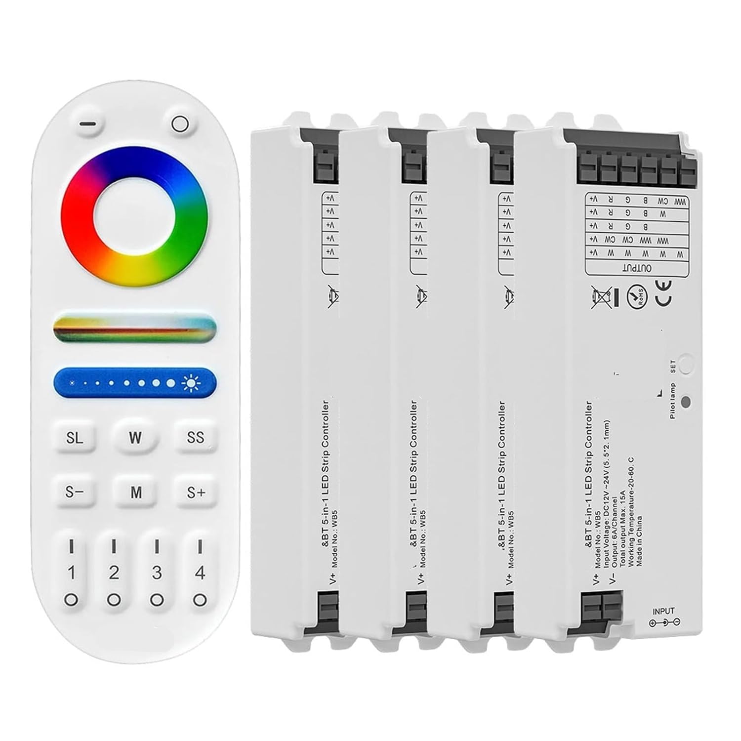 WB5 5 in 1 LED Light Strip Controller 5 Channel LM091 RCT Remote Control(1 LM091 4 WB5)
