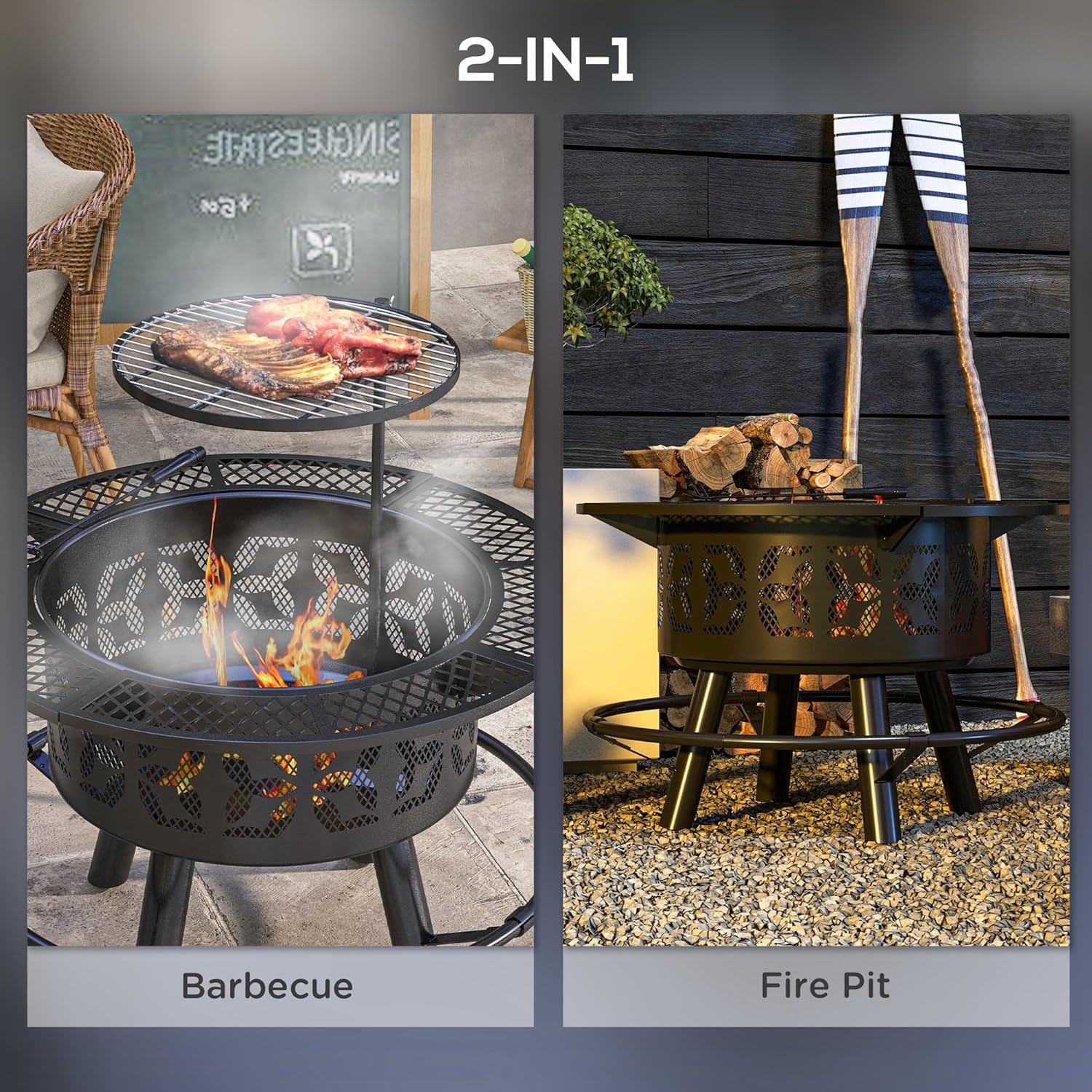 2-in-1 Fire Pit, BBQ Grill, 33