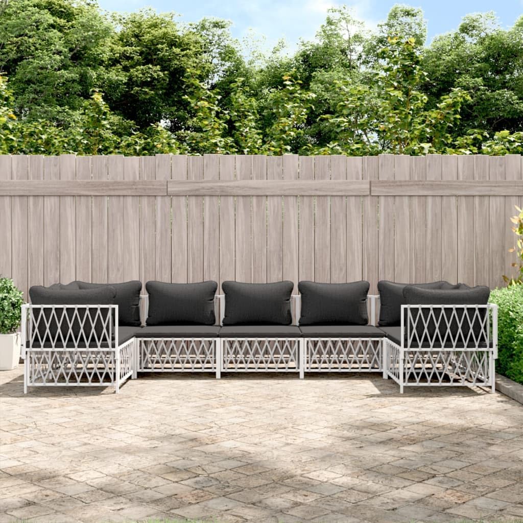 7 Piece Patio Lounge Set with Cushions White Steel,Cozy and Durable Outdoor Patio Furniture: Modular Garden Lounge Set with Comfortable Cushions Patio Furniture Sets, Outdoor Furniture Sets
