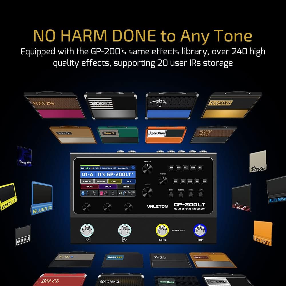 Valeton GP-200LT Multi Effects Pedal Multi Effects Processor Guitar Effects Pedal Bass Pedal Amp Modeling IR Cabinets Simulation Multi-Effects with FX Loop MIDI I/O Stereo OTG USB Audio Interface