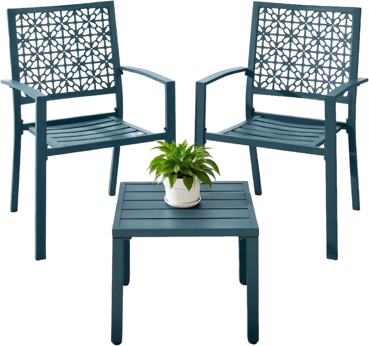 IDEALHOUSE Patio Bistro Set 3 Piece, Bistro Table and Chairs Set of 2 Outdoor, Small Patio Furniture Sets with Coffee Table for Balcony, Front Porch, Apartments, Deck, Backyard, Blue