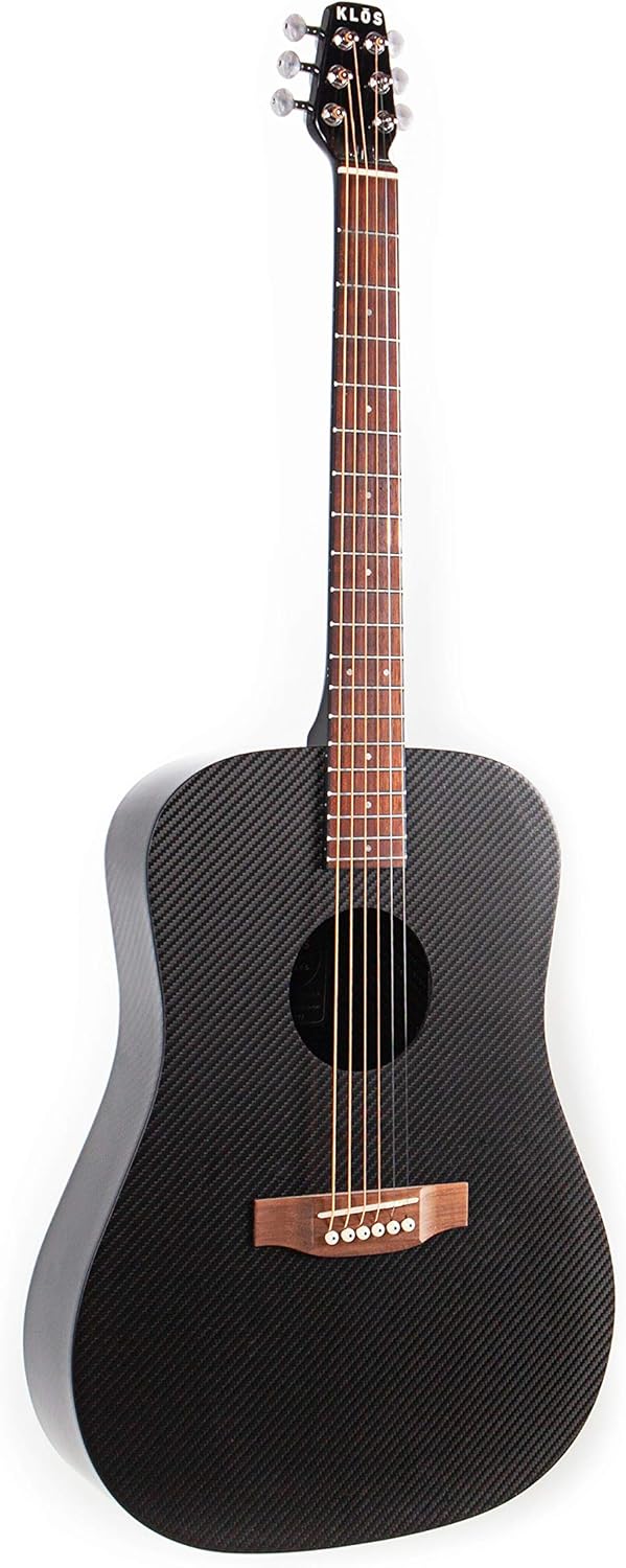 KLOS Full Size Guitar, Durable Carbon Fiber Acoustic Guitar - Black with Gig Bag, Strap, Capo, and more