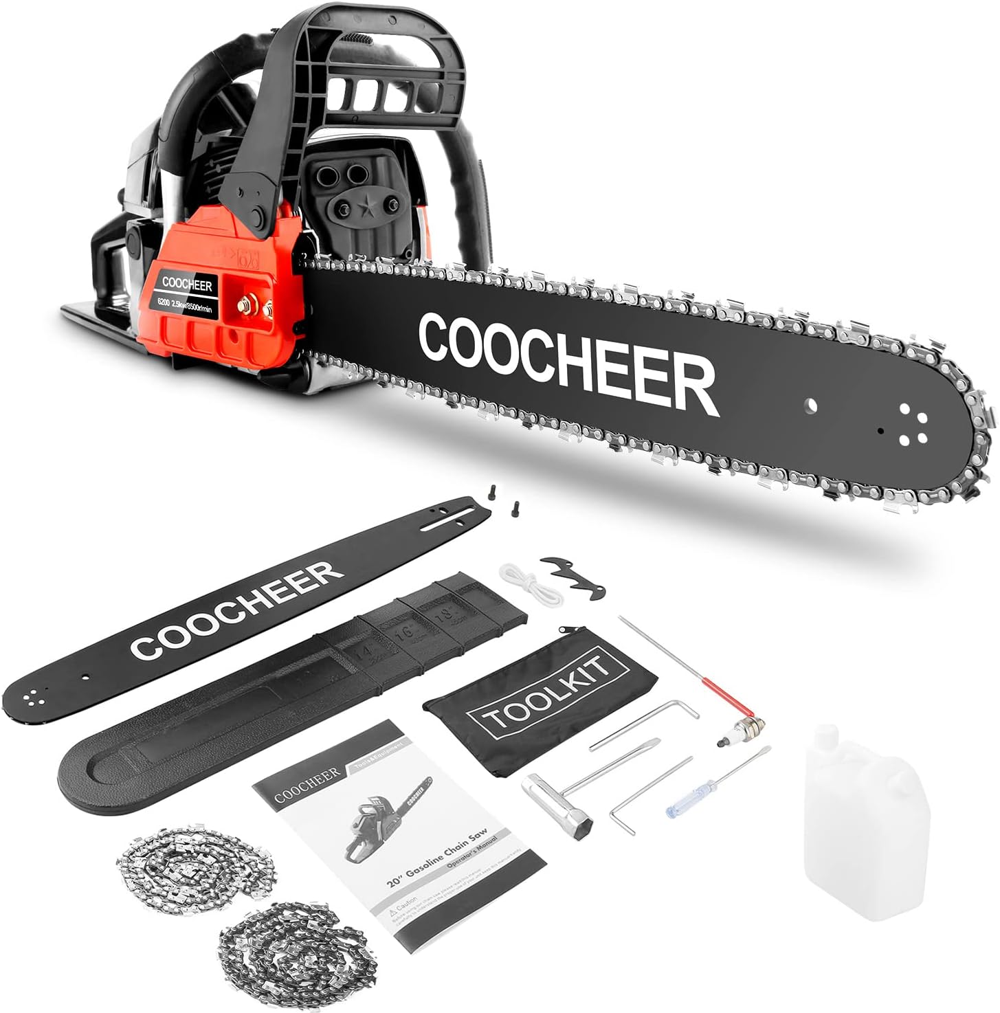 62cc Gas Chainsaw 3.5 HP 2-Cycle Gas Powered Chainsaws 20 Inch Petrol Handheld Gasoline Chain Saw for Wood Tree Firewood Outdoor Cutting