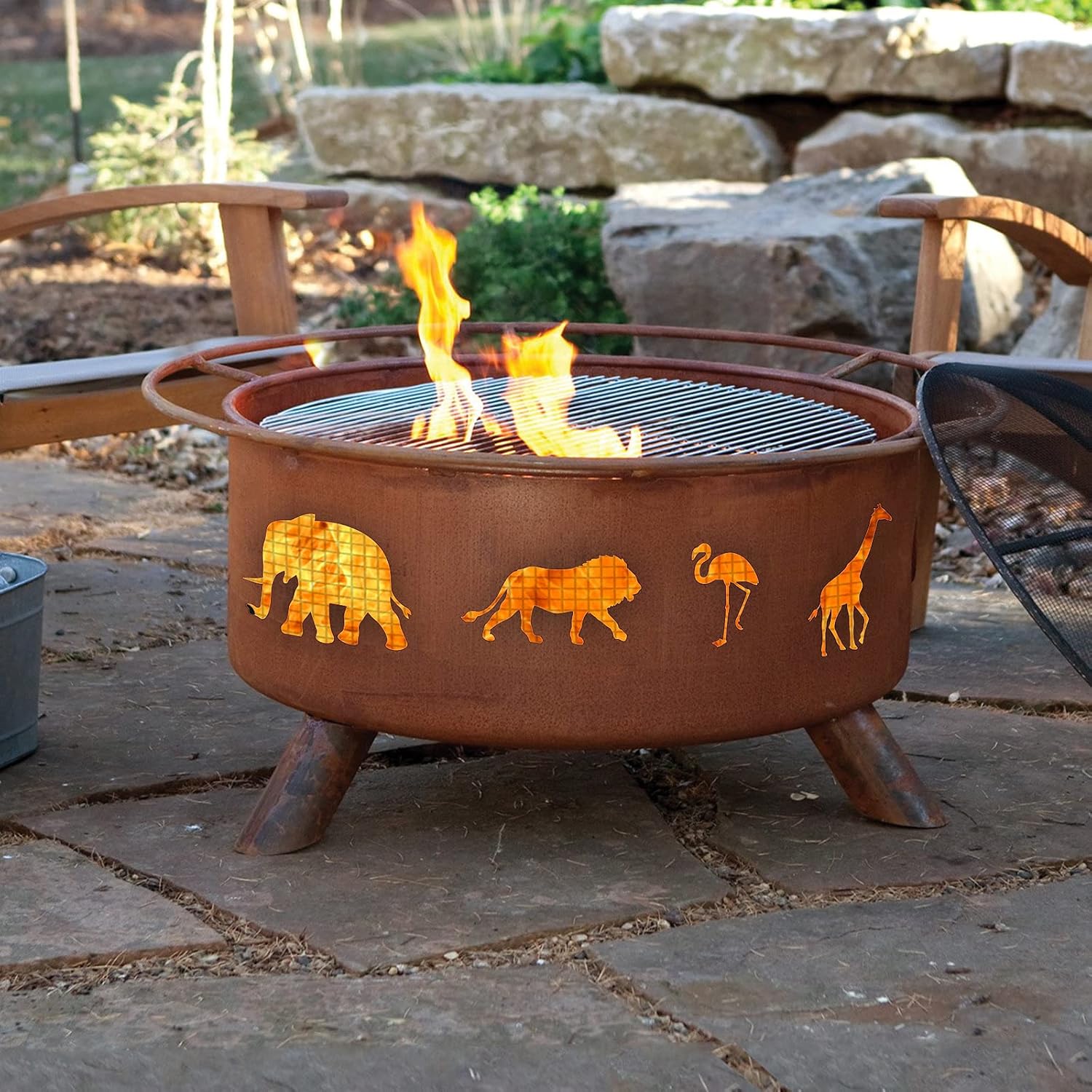 Patina Products F113 Safari Steel Outdoor Fire Pit - 24 x 24 x 11 inch - Natural Rust Patina Finish